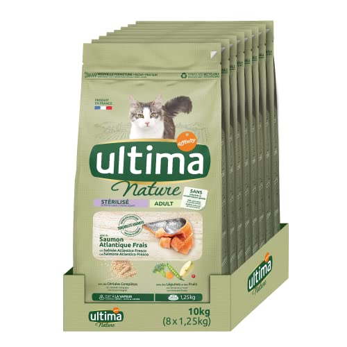 Ultima Nature Croquettes pour Chat Adulte Stérilisé au Saumon: Pack 8 x 1,25 kg - Total: 10kg