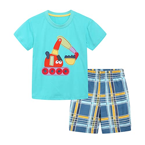 Image of HILEELANG Toddler Boy Summer Short Clothes Sets Cotton Crewneck Tees Shorts Pocket Adjustable Knite Shorts Playwear Sets