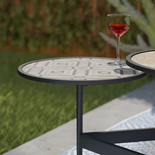 HarmoFurn Modern 3-Tier Outdoor Cocktail Table, Black Ceramic Tile Top,