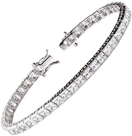 Franki BakerCreated Diamond Sterling Silver Princess Cut Tennis Bracelet. Length: 19cm