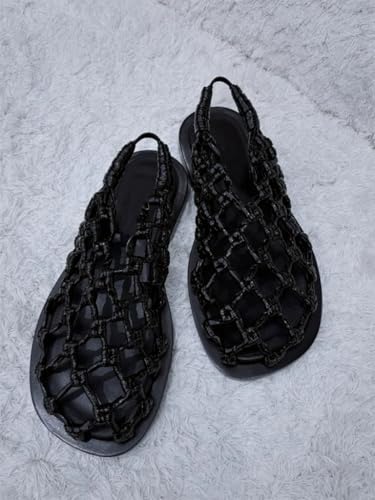 Clear Jelly Sandals for Women Black Jelly Flats Hollow Water Slides Slip On House Slippers Wide Square Toes Lightweight Breathable Low Heel Summer Slingback Dress Shoes Beach Party Cruise Vacation2