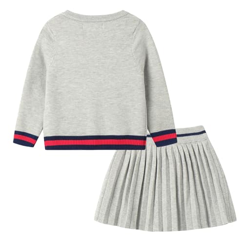 Image of LittleSpring Girls Knit Sweater Outfits Cherry Cardigan and Skirt Sets