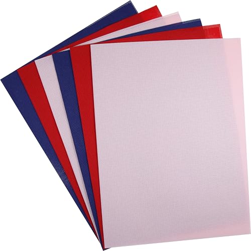 Image of KCS 4 /6 pc of 12 inch x 18 inch 18CT Counted Cotton Aida Cloth Cross Stitch Fabric (6 pc, Royal Blue+Pink+Red)