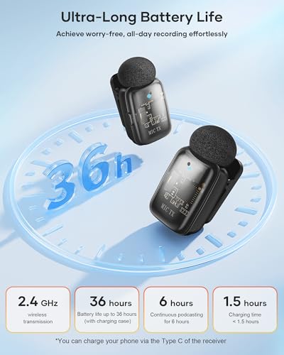 Image of KUKIHO Mini 2 Wireless Lavalier Microphones for iPhone 15 /16 /17 & Android, 3-Level Noise Reduction, Plug & Play, 36H Battery with Charging Case, Wireless Lapel Mic for Video Recording, Vlogging