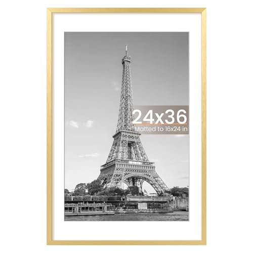 Image of upsimples 24x36 Poster Frame, Display Pictures 20x30 with Mat or 24x36 Without Mat, Wall Hanging Picture Frame, Gold, 1 Pack