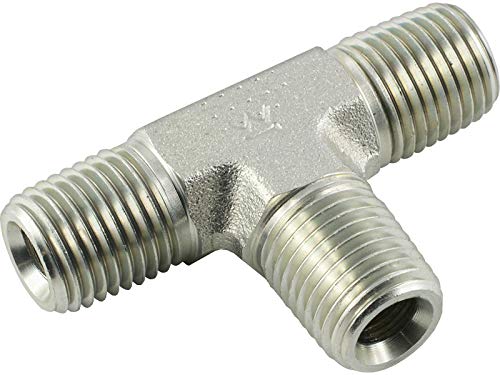 Raccordo a T con filettatura NPT, filettatura esterna ad alta pressione e idraulica fino a 140 bar (materiale: acciaio zincato – Dimensioni filettatura: NPT 1")