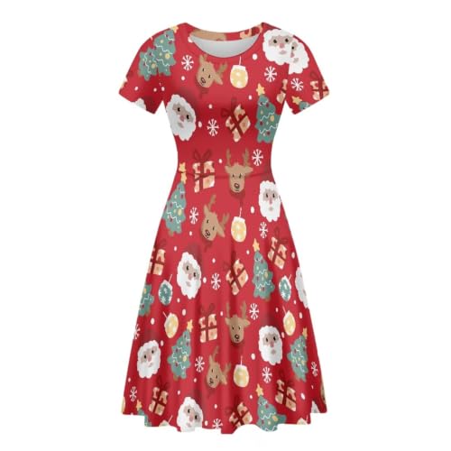 Image of AFPANQZ Womens Casual Summer Lightweight Vintage Dress Short Sleeve Midi Dress Knee-Long Luxury Formal Dress