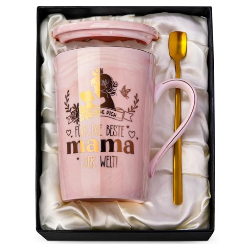 Doublewhale Geschenke für Mama, Beste Mama der Welt Geschenk Tasse, Geburtstagsgeschenk Kaffeetasse, Muttertag Mutter Cup, 14 Oz Rosa Tasse Mit...