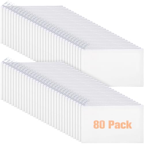 Image of Reginary 80 Pack Canvas Zipper Makeup Bags Bulk Pencil Pouches Blank DIY Craft Canvas Cosmetic Bag Pouch with Zipper for Makeup Cosmetic Toiletry Stationary Storage (All White)
