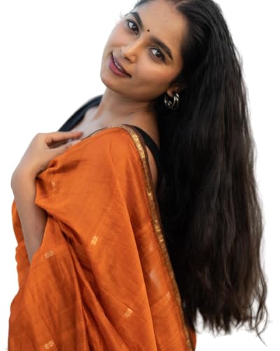 Image of Women's Banarasi Style Pure Kanjivaram Silk Jacquard Kanchipuram Pattu Saree With Un-Stiched Blouse (Orange)