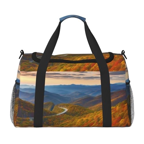 Travel Duffel Bag Lightweight Waterproof Carry On Tote Bag Foldable Weekender Overnight Bags Blue Ridge Parkway Mountains Sport Gym Bag For Women Men