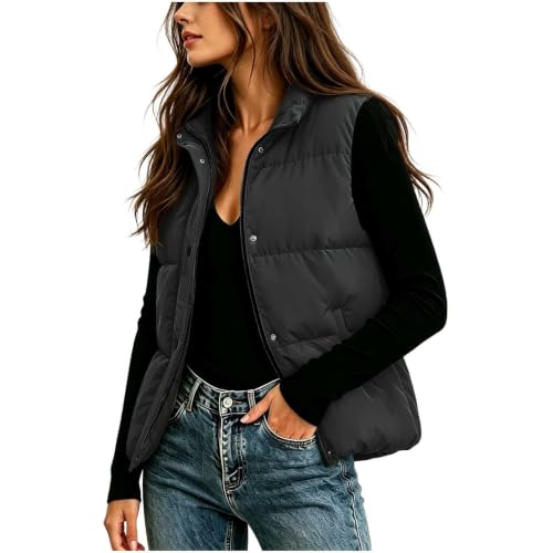 Womens Cropped Gilet Hooded Funnel Neck Zip Travel Padded Coats