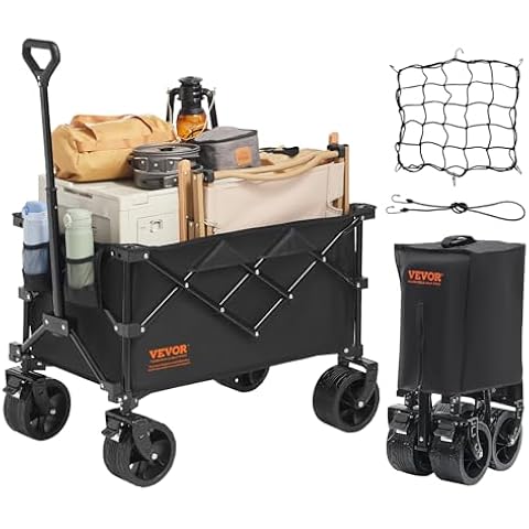 VEVOR Beach Wagon with Big Wheels for Sand, 330lbs Collapsible Wagon Cart, 220L Foldable Wagon with Adjustable Handle, All-Terrain Outdoor Utility Wagon Cart for Camping, Sports, Shopping