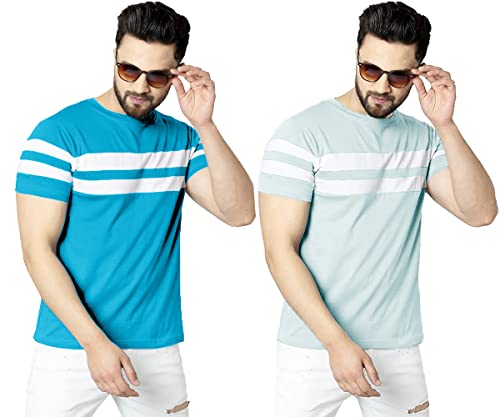 Image of RodZen Men's Polyester Round Neck Regular Fit Striped T-Shirt (Combo Pack of 2)