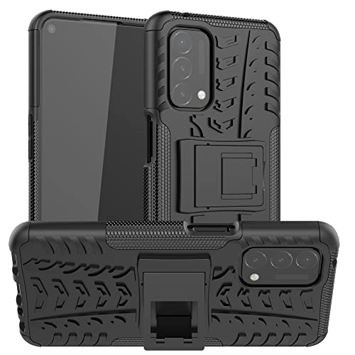 LIFANG Funda OnePlus Nord N200 5G,con Soporte Cáscara de Doble Capa de Cubierta Heavy Duty Silicona Caso Funda para OnePlus Nord N200 5G /OPPO A74 5G/A54 5G/A93 5G Smartphone,Negro Cover