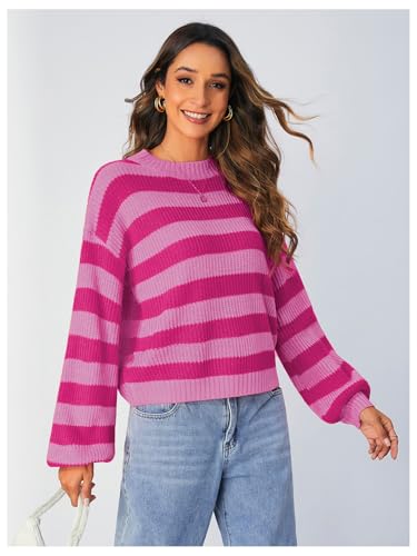 SOLY HUX Women's Color Block Striped Knit Tops Casual Long Sleeve Drop Shoulder Sweater Pullovers4