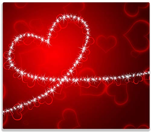 Herdabdeckplatte/Spritzschutz aus Glas, 1-teilig, 60x52cm, für Ceran- und Induktionsherde, Leuchtendes Herz aus Sternen vor rotem Hintergrund