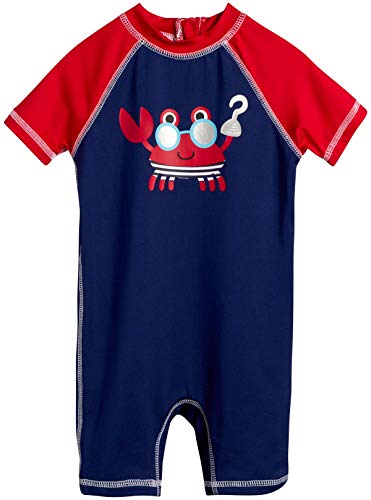 Wippette Baby Boys One-Piece UPF 50+ Rash Guard Sunsuits - Newborn and Infant Sun Protection Swimsuit, Red/Navy/Crab, Size 9 Months