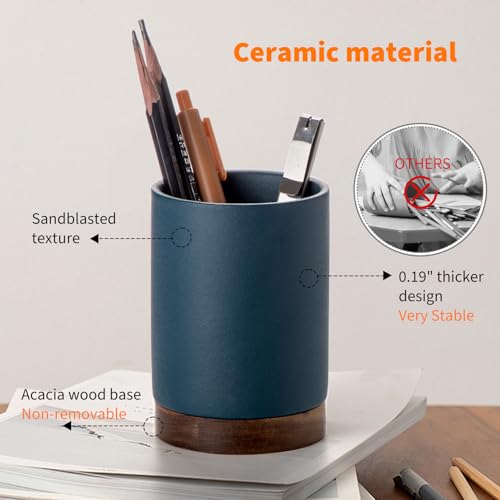 Image of Pen Holder for Desk, Ceramic Pencil Organizer & Makeup Brush Holder, Office Decor and Desk Accessories,Perfect Office Organization,Teacher Supplies(Royal Blue, Set / 1)