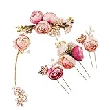 Lurrose 5 Stücke Rose Blume Haarnadeln U-förmigen Haarnadeln Haarspangen Braut Brautjungfer Haarschmuck für Hochzeit Prom (Rosa)