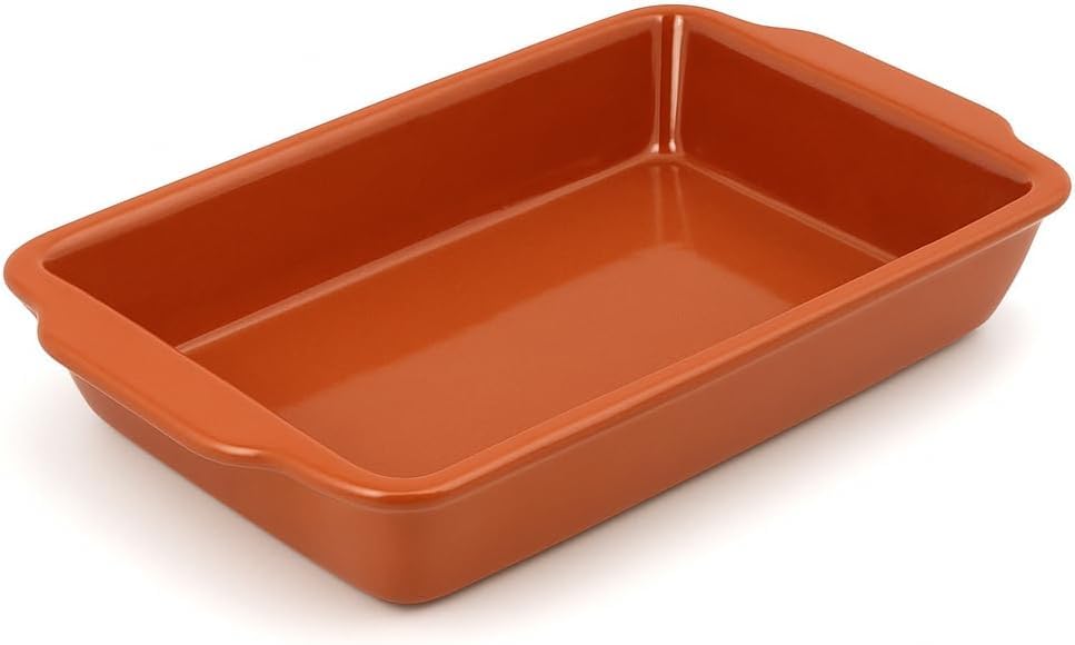 Cazuela barro horno olla tartera besuguera rectangular o redonda hornear - HORNO - MICROONDAS - LAVAVAJILLAS - FUEGO DIRECTO (BARRO ROJO ESMALTADO, 37 X 22 X 5 CMS)