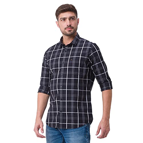 Image of Spykar Men's Regular Fit Raised Collar Full Sleeve Checked Casual Shirts