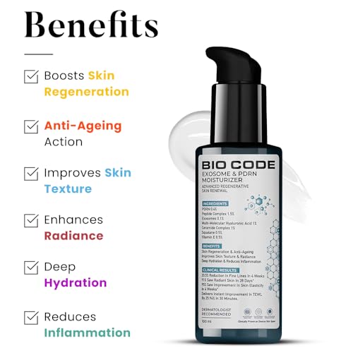 Image of Bio Code 0.1% Exosome & 0.4% PDRN Moisturizer (100ml) - For Anti-Ageing & Skin Regeneration | With 1.5% Peptide Complex, 1% Ceramide Complex & 0.5% Squalane | AI-Enhanced Formula | Dermatologist Recommended