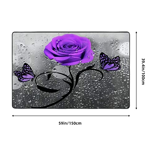 Soft Area Rug For Living Room,Purple Rose Flower Butterflies Grey Floral Beautiful Elegant,Large Floor Carpets Doormat Non Slip Washable Indoor Area Rugs For Bedroom Kids Room 3 X 5Ft #TOP7
