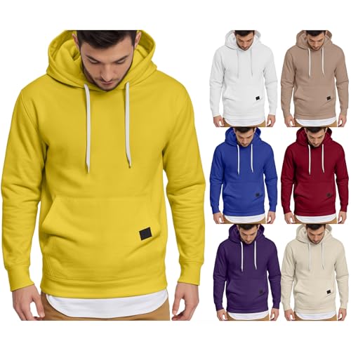 Mens Hoodies Pullover Cotton Long Sleeve Casual Fleece Hooded Sweatshirts Solid Color Drawstring Hoodies for Men with Pocket 6