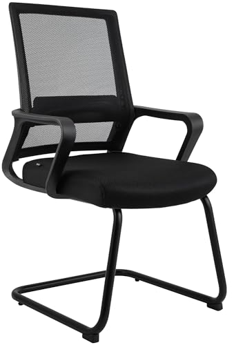 CLP Freischwinger Stuhl mit Armlehnen Hanka, moderner Konferenzstuhl gepolstert mit Stoffbezug und Mesh-Rückenlehne, stabiles Metallgestell, Farbe:schwarz