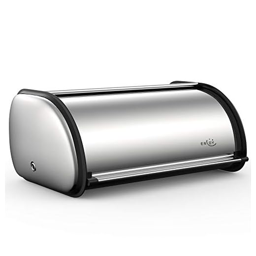 ENLOY Bread Box for Kitchen Counter, Stainless Steel Roll Top Bread Bin, Sliver Bread Storage Holder with Lid, Large Capacity Bread Keeper, 17 x 11 x 7 Inches