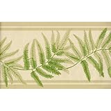 TRIMZ Wallpaper Border – Botanical Fern Frond Pattern, Natural Greenery Design, Tropical and Botanical Style Wall Decor, Pre-Pasted, 15 ft x 10.25 in.