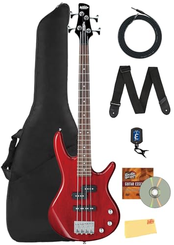 Ibanez GSRM20 SR GIO miKro Short-Scale Bass Guitar - Transparent Red Bundle with Gig Bag, Tuner, Strap, Instrument Cable, Austin Bazaar Instructional DVD, and Polishing Cloth