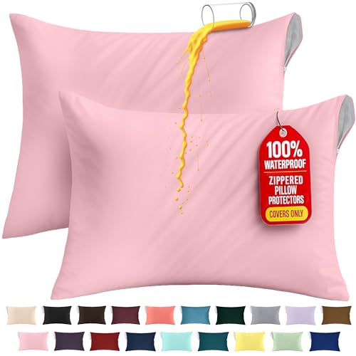 Image of Utopia Bedding Premium 100% Waterproof Pillow Protectors with Zipper King Size (Set of 2), Bed Bug and Dust Mite Proof Zippered Pillow Covers, Pillow Encasement Cases, Pink