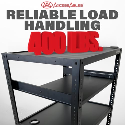 AxcessAbles Computer Cart on Wheels| Metal Utility AV Cart | 400LB Capacity 34" Height, 24" x18" Surface, Locking Wheels | Rolling Projector Cart | Steel AV Cart with Wheels | Pullout Keyboard Tray