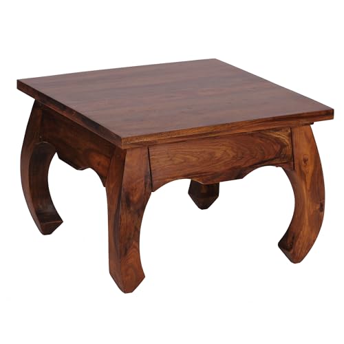 FineBuy Opium Couchtisch 60 x 40 x 60 cm Sheesham Massiv-Holz, Echtholz Wohnzimmertisch quadratisch braun, Stubentisch niedrig, Beistelltisch Sofatisch klein, Tisch Wohnzimmer Braun