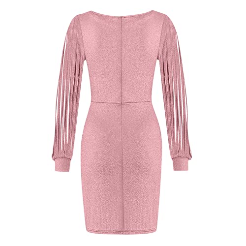 Vestido feminino sexy de festa sólido com lantejoulas e costura vestidos brilhantes clube manga comp