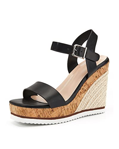 Image of Coutgo Women's Espadrille Wedge Platform Sandals Open Toe Ankle Buckle Strap Casual Summer Shoes