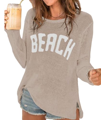 Image of Urchics Womens Casual Sweater Women's Casual Loose Letter Print Long Sleeve Knitted Pullover