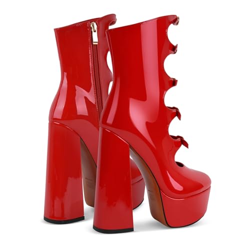 Women's Platform High Heels Side Zipper Adjustable Buckles Block Heel Pumps Shoes3