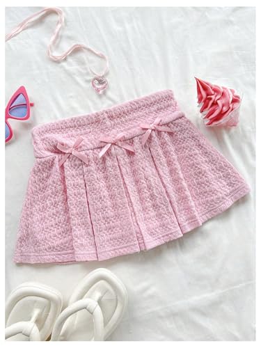 Women's Bow Front Pleated A Line Skirt Summer Cute Mini Skirts3