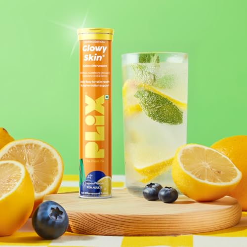 Image of PLIX - THE PLANT FIX Glutathione Effervescent Tablets for Clear, Glowing & Youthful Skin | 500mg Glutathione, Vit E & Hyaluronic Acid | No Maltodextrin, No Sugar | Pack of 4 (60 tabs) | Lemon