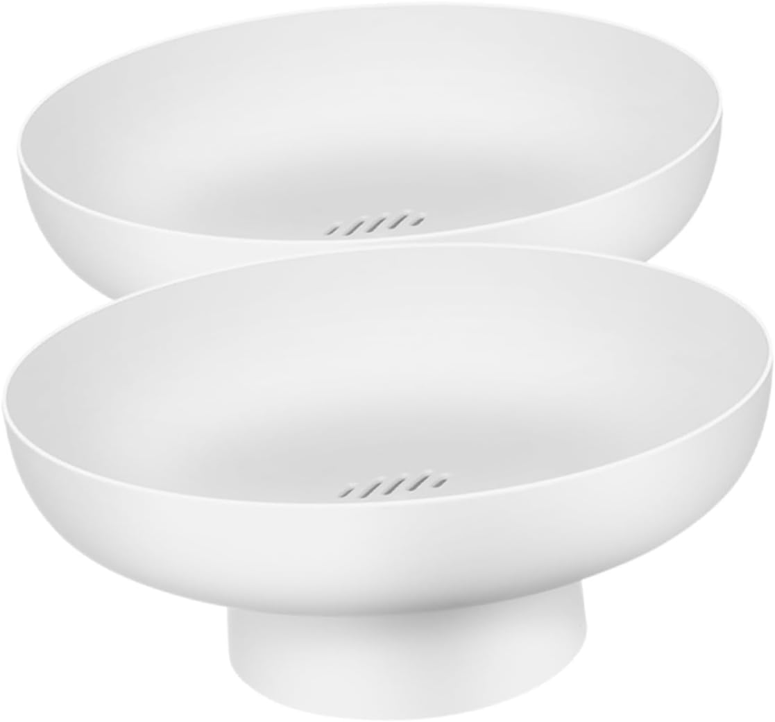 Lurrose 2pcs White Raised Fruit Bowl Snack Display Stand Decorative Dessert Pedestal Bowl for Kitchen Counter Tabletop Serving and Home Entertaining