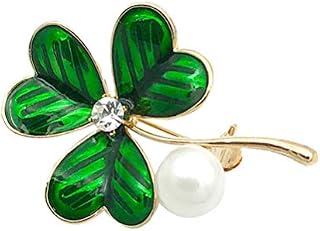 Happyyami Shamrock Brooch Pin St Patricks Day Irish Rhinestone Pearl Enamel Lapel Pin Jewelry Gift Lucky Badge Pin for Clothes Bags Backpacks