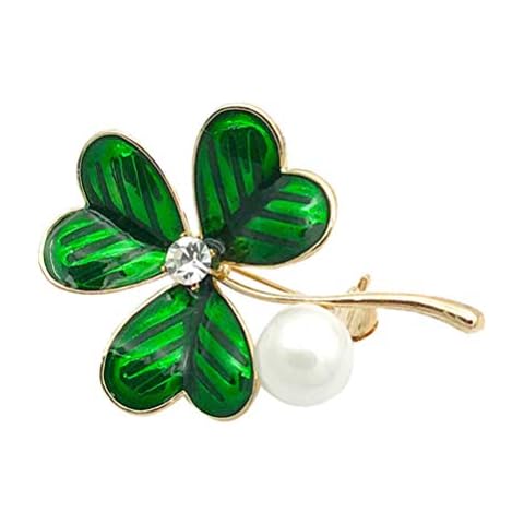 Happyyami Shamrock Brooch Pin St Patricks Day Irish Rhinestone Pearl Enamel Lapel Pin Jewelry Gift Lucky Badge Pin for Clothes Bags Backpacks Cover