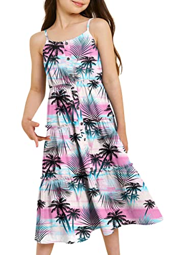 Enlifety Girls Dress Hawaiian Spaghetti Straps Dresses Summer Sundress Size 6 12T