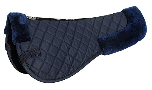 Rhinegold Cotton Horse Riding Saddle Pad - Luxury Equestrian Cotton Pad Saddle with Faux Fur, Trimmed Edges & Girth Replacement Straps. Horse Equipment - Numnahs for Horses & Ponies