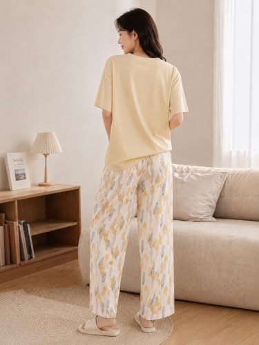 Image of Celary Korean Women's Pyjama Set|Half Sleeve T-Shirt & Printed Pyjama Set for Women|Size:- M to 4XL|Soft Cotton Blend Comfortable Night Suit for Women