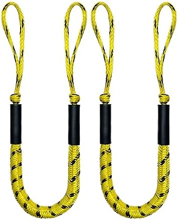 Boat Bungee Dock Line,Mooring Rope,Marine Anchor Line Boat Supplies Accessory for Docking Pontoon Boat,Seadoo,Bass Boat,Jet Ski,Kayak,Watercraft,Yamaha WaveRunner,Dinghy,Fishing Boat,4-5.5FT,2 Pack