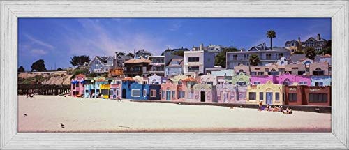 Easy Art Prints Panoramic Images's 'Houses On The Beach, Capitola, Santa Cruz, California, USA' Premium Framed Canvas Art - 32" x 12"- Brazilian Barnwood Frame